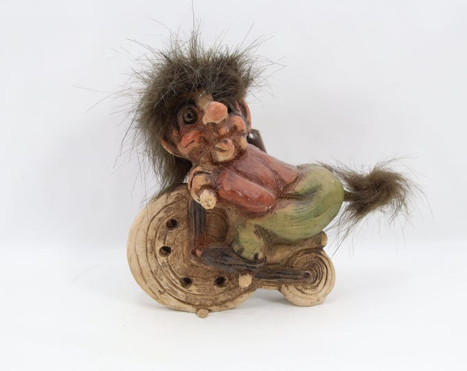 Fosse Troll Bicycle Figurine 1990s Norway | Handmade Norwegian Cycling Troll Figure | Scandinavian Folklore Bike Troll Decor