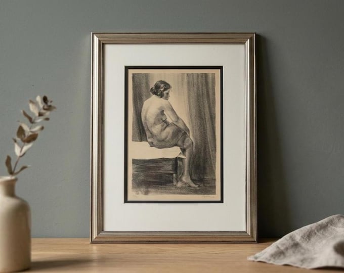 Olaf Willums Lithograph Nude Study 1924 | Signed Limited Edition 7/20 Norwegian Modernist Art Framed Female Figure Print