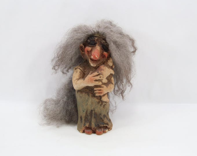 Fosse Troll Art 112 | Mother and Child Troll | Norwegian Handmade Resin Folk Art 1980s