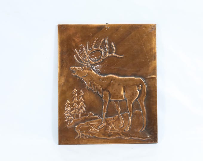 Copper Art Picture by G.L | 1960s Norwegian Moose Art | Vintage Art | Nordic Landscape | Historical Artwork | Unique Gift