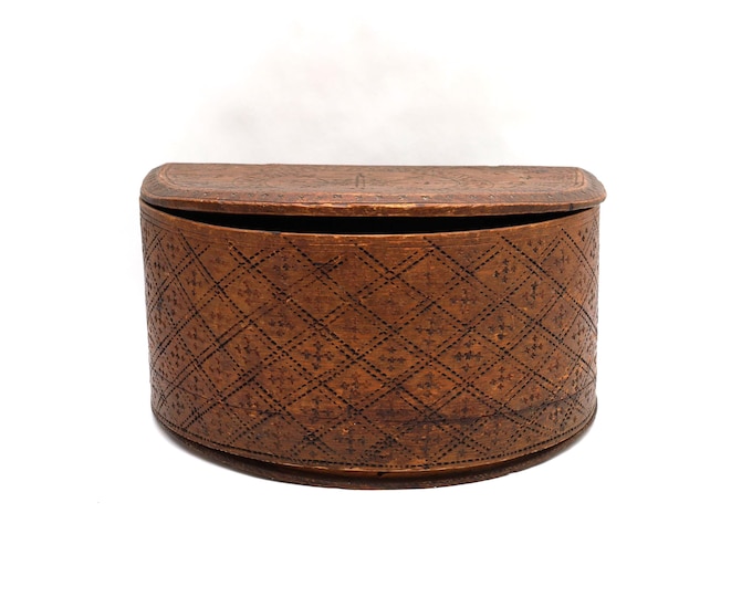 Antique Norwegian Bentwood Box 1795 – Hand Carved Folk Art Wooden Storage Chest