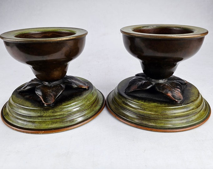 Rare Antique 1920s Danish Bronze Candlestick Holders by Holger Fridericias - Vintage Home Decor Set