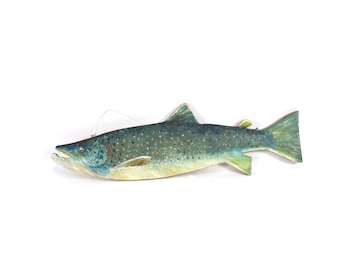 Norwegian Folk Art Trout Painting | Hand-Painted Oil Art | Nordic Storytelling Artifact | 1938 Fisherman Trophy