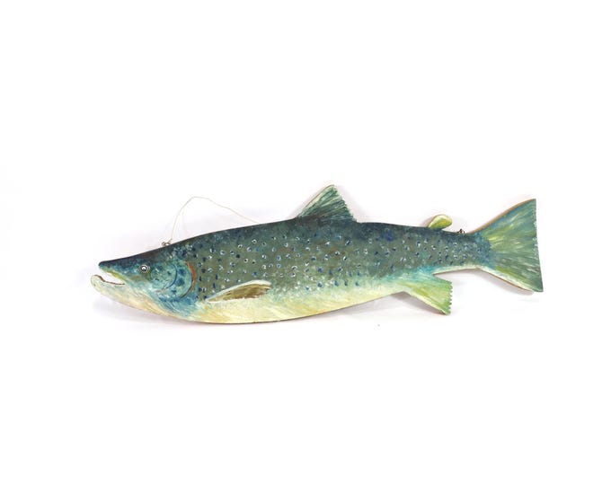 Norwegian Folk Art Trout Painting | Hand-Painted Oil Art | Nordic Storytelling Artifact | 1938 Fisherman Trophy