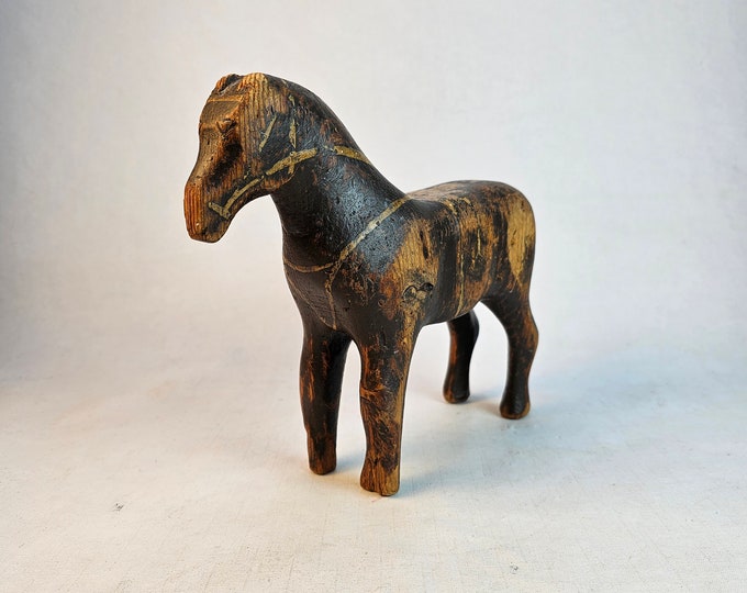 Charming Antique Norwegian Folk Art: Hand Carved 1800s Horse - Unique Scandinavian Tabletop Ornament - Rare hand carved horse