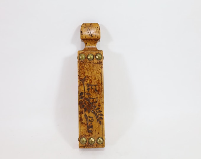 Viking Sword-Shaped Wooden Pencil Box | Vintage Norwegian 1936 | Handmade Birch Wood & Brass Decor