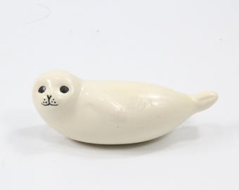 Lisa Larson White Seal baby, Animal Series 1960s, Mid Century Modern, Scandinavian Pottery, Made in Sweden, Rare Stoneware