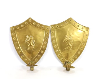 Norwegian Brass Wall Candle Holders|Royal Lion Motif|Vintage Brass Lighting|1910s Decor|Historic Home Decor