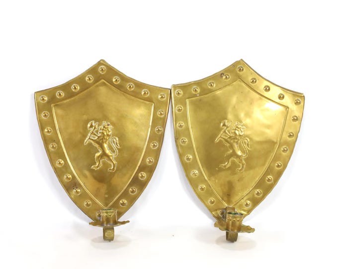 Norwegian Brass Wall Candle Holders|Royal Lion Motif|Vintage Brass Lighting|1910s Decor|Historic Home Decor