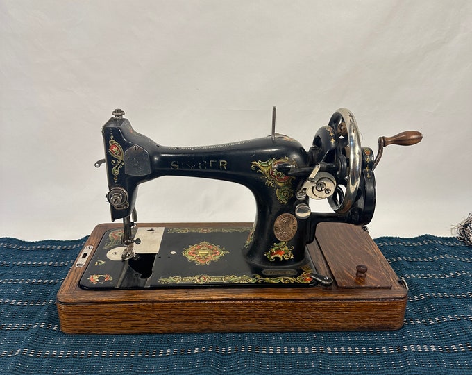 Vintage Singer Hand Crank Sewing Machine with Extra Equipment - Industrial Style with Attachments