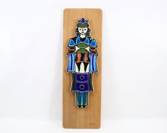 Mid Century Norwegian Porcelain Wall Plaque 1960s | Konrad Galaaen for Porsgrund | Princess Relief on Wood