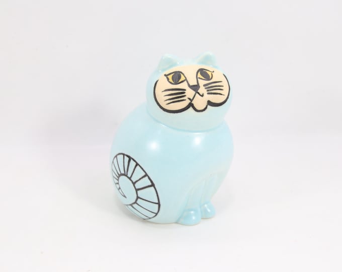 Lisa Larson Mia Mini Light Blue Cat Figurine | Vintage Scandinavian Stoneware by Gustavsberg Sweden | 1990s Nordic Ceramic Art Decor