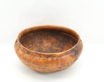 Norwegian Wooden Bowl 1700s | Antique Birch Burl Treen | Scandinavian Folk Art Serving Bowl