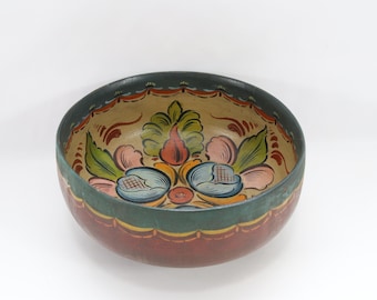 Antique Norwegian Rosemaling Wooden Bowl | Late 1800s Folk Art | Hand Painted Floral Design | Rustic Nordic Wall or Table Decor