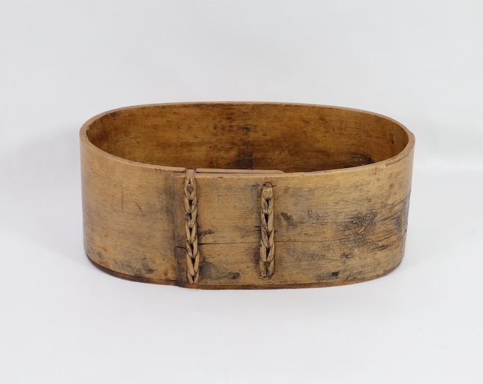 Handcrafted 1800s Norwegian Bentwood Bowl with Wooden Plugs and Braided Decor