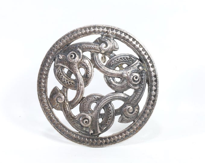 National Romantic Norwegian Brooch | Viking Inspired Folk Art | Pewter Norway | Dragon Pattern | Norwegian Brooch with Cultural Richness