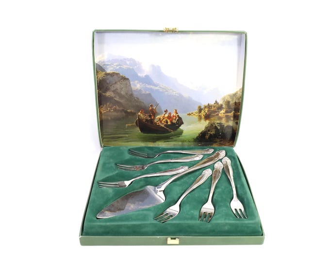 Vintage Norwegian Hardanger Cake Cutlery Set | 1980s Steel Utensils | Elegant Tableware | Collector's Item | Scandinavian Design