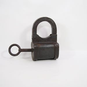 Antique 20th Century Norwegian Hand Forged Barrel Shaped Pad Lock with Functional Key