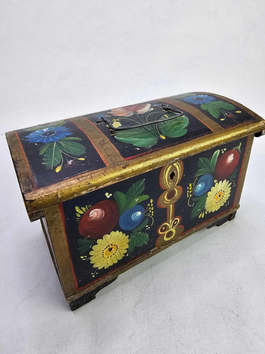 Charming Hand-painted Antique OS Rose Painted Trinket Chest - Norwegian ...