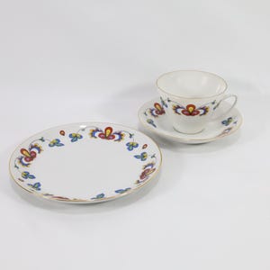1960s Porsgrund Porcelain Farmer Roses Breakfast Set - Vintage Norwegian Trio