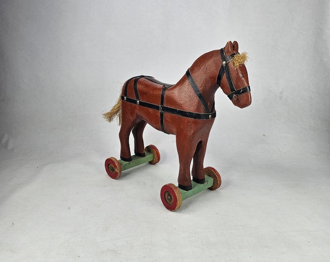 Vintage Norwegian Folk Art Horse Toy Figure - Hand Painted Scandinavian Carving Art - One of a Kind Decor
