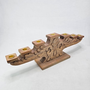 Rustic Norwegian Advent Candle Holder - Hand Carved Wooden Stand for Christmas Candles