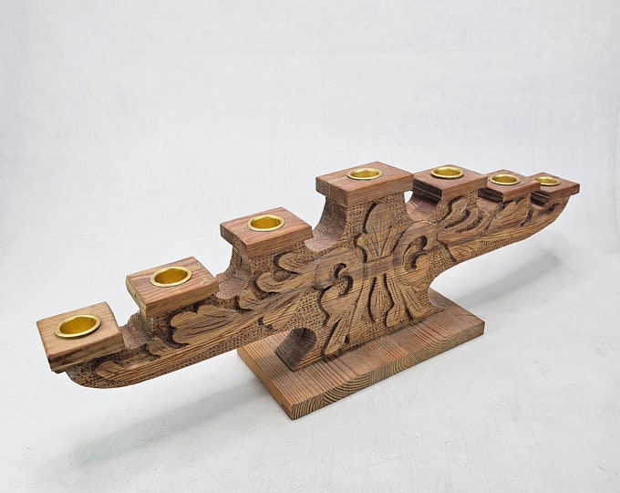Rustic Norwegian Advent Candle Holder - Hand Carved Wooden Stand for Christmas Candles