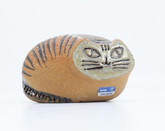 Vintage Swedish Cat Figurine by Lisa Larson | Scandinavian Folk Art Stoneware | Hand Painted Nordic Decor | Mid Century Animal Sculpture
