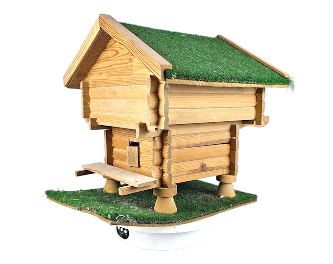 Norwegian Handmade Miniature Stabbur - Rustic Home Decor with Storage Feature - Vintage Norwegian folkart