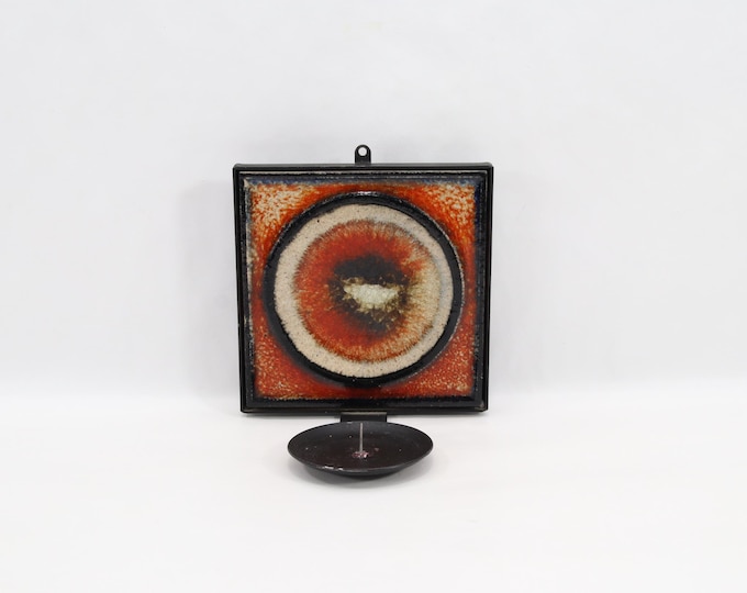 Konrad Galaaen Wall Candle Holder - 1970s Orange Ceramic and Iron