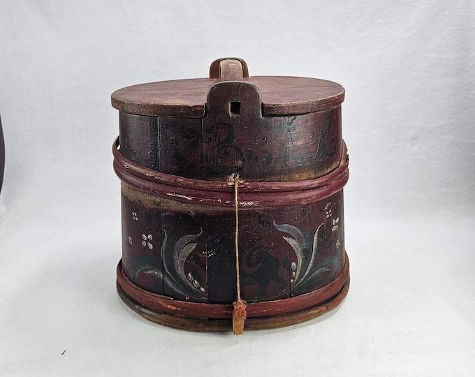 Antique Norwegian Folk Art Box with Rosemaled Paint & National Lion - Rustic Keepsake Box