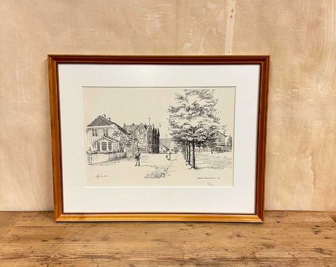 Stunning Norwegian Xylography Art by Asbjørn Svenden - Nostalgic Image of Porsgrunn City - Vintage Home Décor from the Old Days
