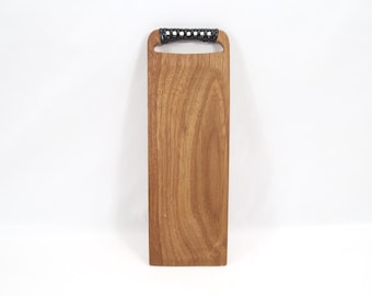 Vintage Norwegian Teak Serving Board | 1960s Scandinavian Modern Cheese Tray with Wrapped Handle | Mid Century Nordic Kitchen Decor