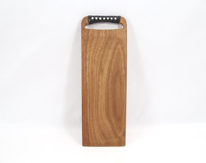 Vintage Norwegian Teak Serving Board | 1960s Scandinavian Modern Cheese Tray with Wrapped Handle | Mid Century Nordic Kitchen Decor