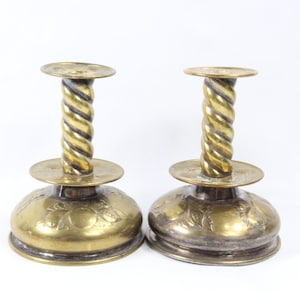 1920s brass Handmade Candlestick Pair - Norwegian Brass candlestick holder - Home decor - Beatiful hand made folkart