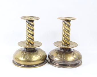1920s brass Handmade Candlestick Pair - Norwegian Brass candlestick holder - Home decor - Beatiful hand made folkart