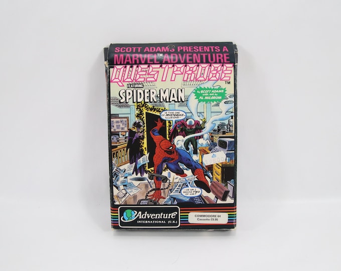 Questprobe Featuring Spider-Man C64 | 1984 Commodore 64 Cassette Game by Adventure International | Rare Rounded-Box UK Edition