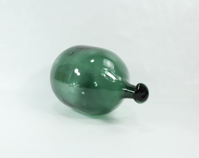 Rare Shaped Olive Green Glass Fishing Float - Nautical Decor - Vintage dog neck Hand-Blown fishing float - Early 1900s