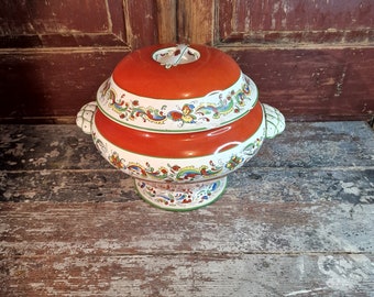 Collectible Norwegian Folk Art: Large Porridge Terrine with Rare Nordic Rose Pattern