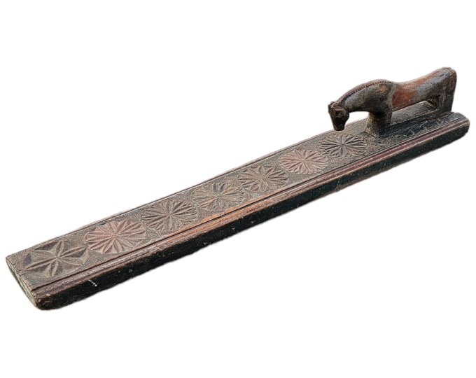 Rare Antique 1805 Norwegian Folk-Art Mangle Board with Chip Carving - Scandinavian Tool