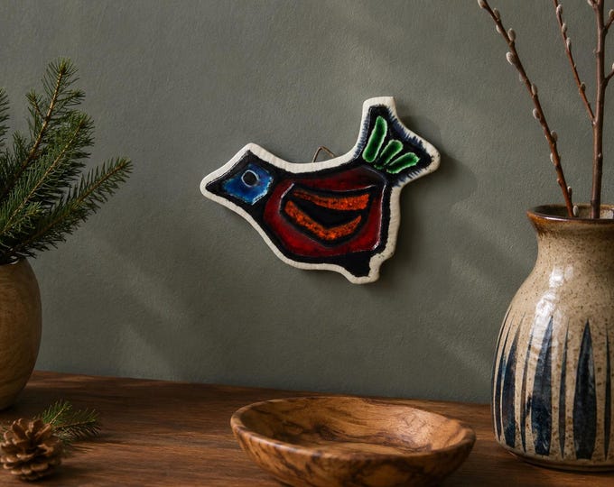 Vintage Porsgrund Norway Pottery Bird Wall Plaque | Konrad Galaaen Studio Series 1970s | Mid Century Modern Scandinavian Ceramic Art