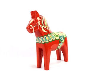 Large Swedish Dala Horse Hand Painted Scandinavian Folk Art Wooden Figure Traditional Dalecarlian Carved Horse Nordic Decor Collectible