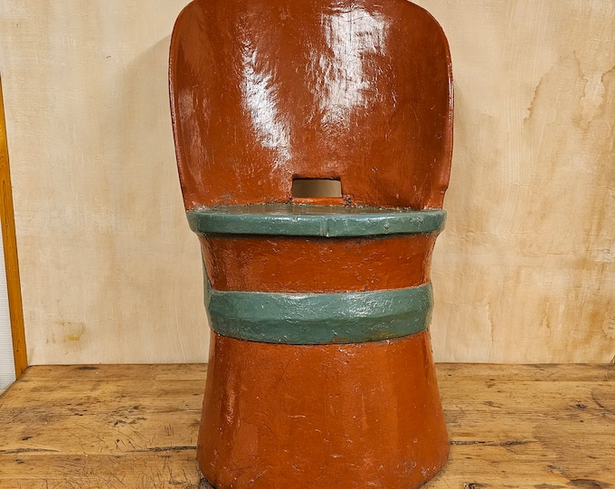 Authentic 1920s Child Cube Chair - Hand Carved One-Piece Wood - Antique Log Chair with Intricate Ribbon Carving
