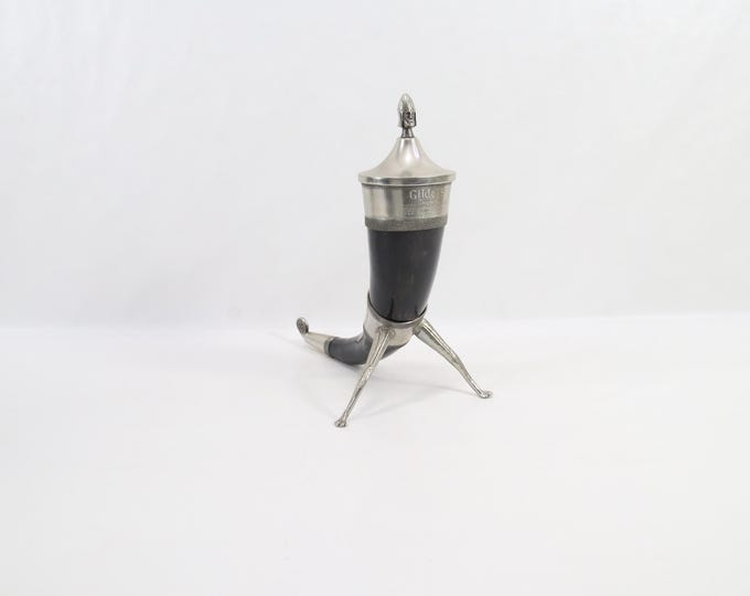 Vintage Norwegian Drinking Horn | Arne Haugrud Handmade Pewter | Saga Viking Horn | Gilde Employee Farewell Gift 1964–2004 Norway