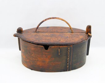 Antique Norwegian Bentwood Tine Box 1800s | Large Handcrafted Folk Art Storage Chest | Rustic Scandinavian Patina Decor