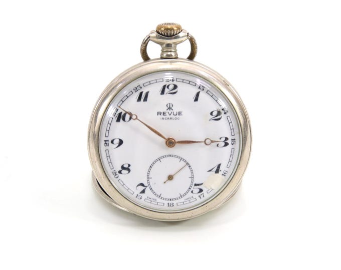 Antique Tissot Swiss Pocket Watch ca. 1930s – White Enamel Dial with Arabic Numerals, Subsidiary Seconds, Manual Wind Mechanical Movement