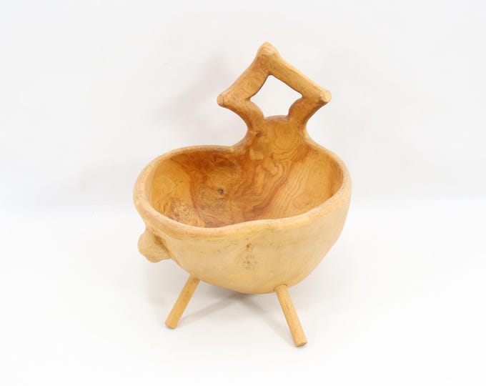 Norwegian Folk Art Birch Burl Bowl | Signed 1959 Oslo | Hand Carved Sculptural Wooden Vessel