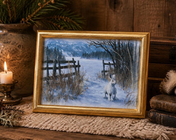 Vintage Jan Petter Bratsberg Porcelain Art Print 1996 | Framed Norwegian Winter Hare Wildlife Plaque | Signed Scandinavia Cabin Rabbit