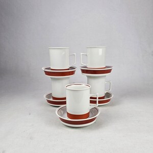 Juego Café Porsgrund Marguerite Rød Rand | Grete Rønning Años 70 | Porcelana Noruega | 5 Tazas