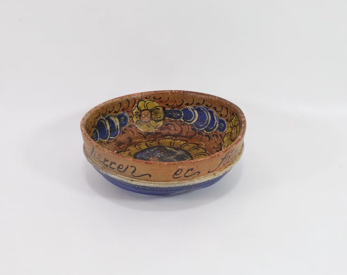 Hand Carved Antique Rosemaled Wooden Ale Bowl - Farmhouse Primitive Decor
